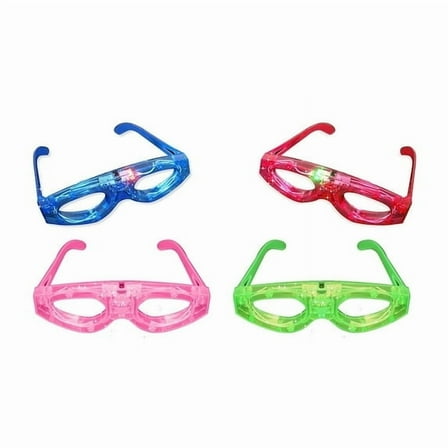 12 Piece Light up Flashing Glasses for Kids Party Favors, (Red, Green, Blue, Pink) Individually Wrapped in Protective Plastic Bags