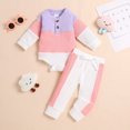 thumbnail image 2 of Huowey Toddler Baby Boys Girls Outfits Long Sleeve Patchwork Ribbed Thicken Warm Romper Bodysuit and Pants Outfits, 2 of 7