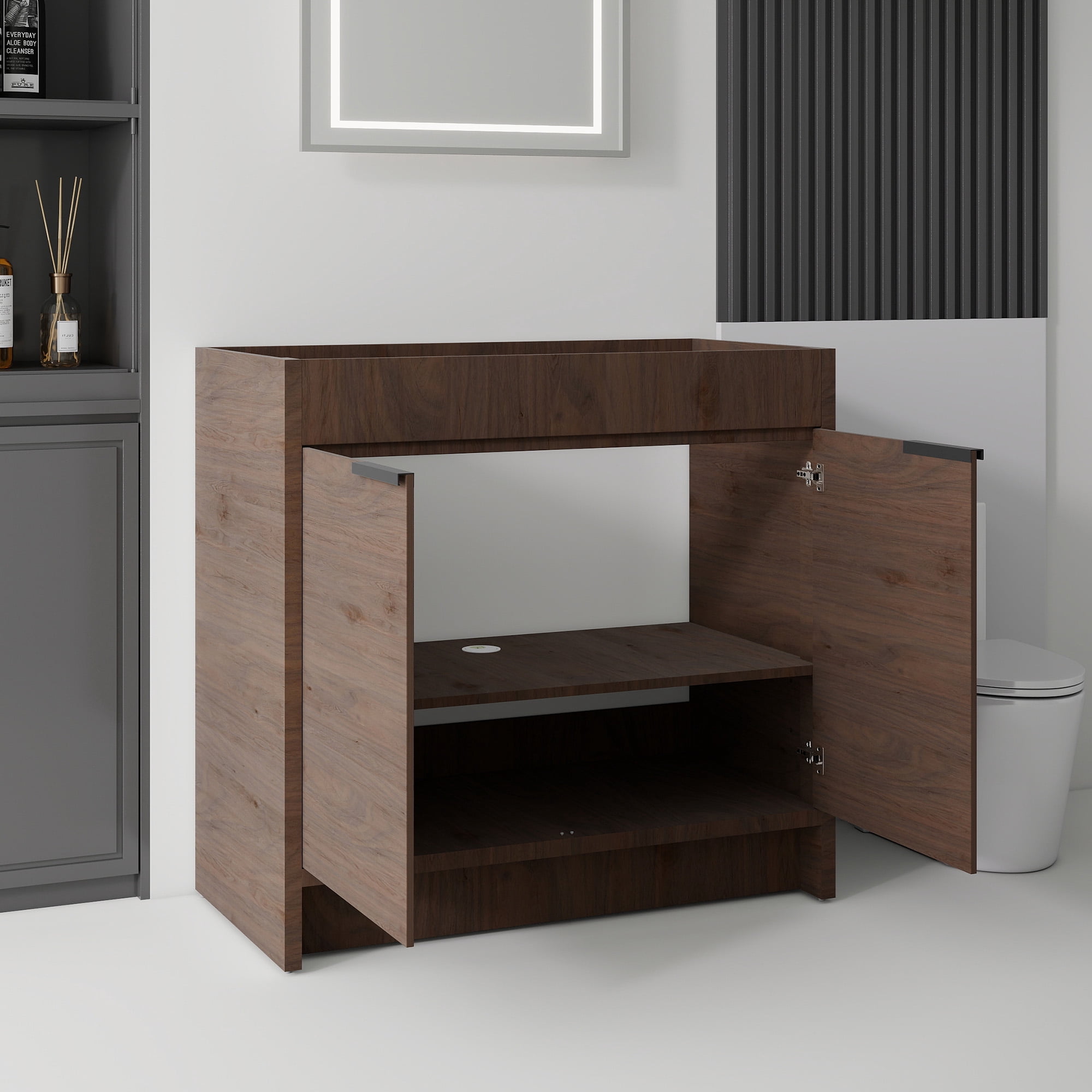 Leumius 30" Freestanding Bathroom Vanity Cabinet with Soft-Close Double Doors,Modern Bathroom Vanity,Spacious Interior Storage,Cabinet Only,Brown