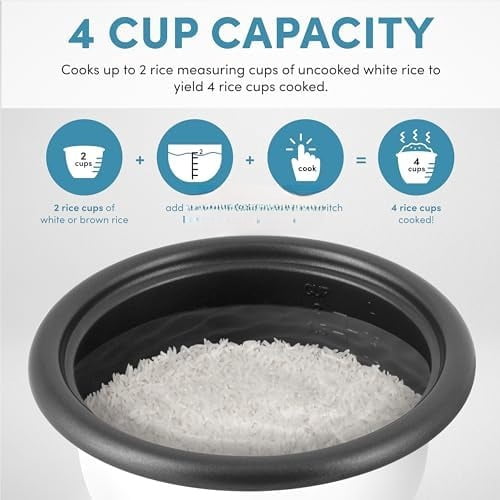 ® Mini Rice Cooker, 2-Cup (Uncooked) / 4-Cup (Cooked), Grain Cooker, Soup Maker, Oatmeal Cooker, Auto Keep Warm, 1 Qt, Milk Tea color