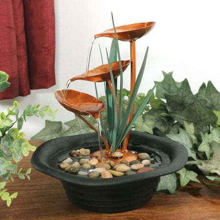 Sunnydaze Three Leaf Cascading Tabletop Water Fountain With Led Light Indoor Relaxation Waterfall Feature 10 Inch