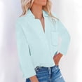 thumbnail image 2 of BLVB Cotton Linen Shirts for Women Long Sleeve V Neck Collared Work Tops Comfy Pockets Office Blouses T Shirts Sky Blue, 2 of 7