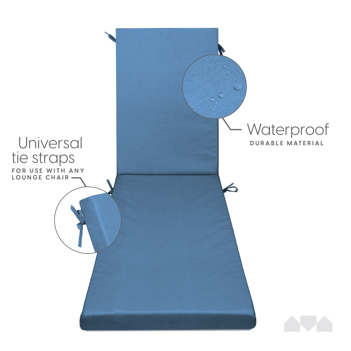 Milliard Memory Foam Outdoor Chaise Lounge Chair Cushion, Waterproof and Washable Cover, Blue, 73x21x2.5