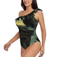 thumbnail image 3 of Picia MoonNight Sky Crow Pattern Women's One Piece Swimsuits,One Shoulder Swimwear Asymmetric ,Ruffle Monokinis Bathing Suits,High Waisted Flattering Bathing Suits-Medium, 3 of 8