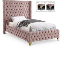 Meridian Furniture Savan Pink Velvet Twin Bed