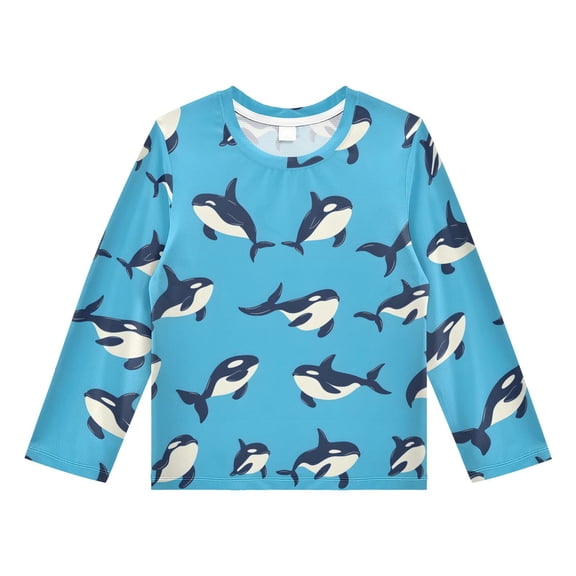 Orca Blue Pattern Boys' Rash Guard Shirts UPF 50 Plus Sun Protection Short Sleeve Swim Tees 3T
