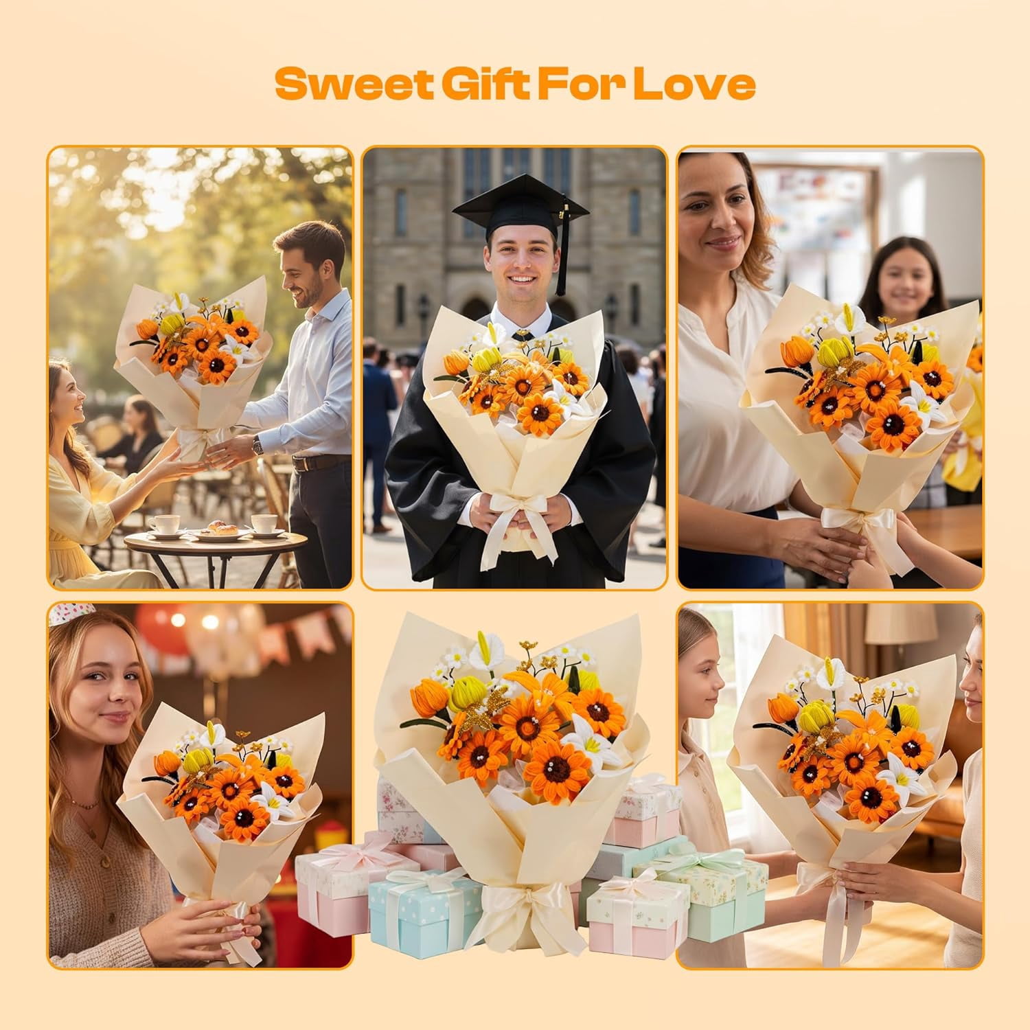 YANTONG 620 PCS Pipe Cleaners Flower Kit for Mother's Day, Yellow Chenille Stems Bulk with Floral Wires, Ribbons, Tapes, Stamens, Glue Sticks for Making Craft Pipe Cleaner Bouquets
