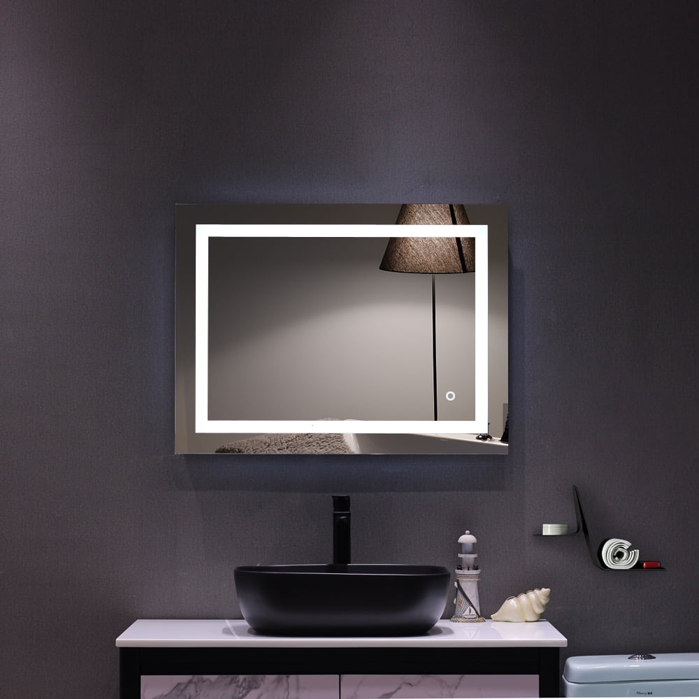 Kepooman 32"x 24" LED Lighted Wall Mount Mirror, Wall Mounted Lighted Mirror, Touch LED Wall Mount Makeup Mirror, Bathroom Vanity Make Up Whole Backlit Mirror with Built-in Light Strip, Silver Kepooman 32"x 24" LED Lighted Wall Mount Mirror, Wall Mounted Lighted Mirror, Touch LED Wall Mount Makeup Mirror, Bathroom Vanity Make Up Whole Backlit Mirror with Built-in Light Strip, Silver