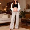 thumbnail image 6 of hoksml Women's Maternity Wide Leg Lounge Pants Soft Stretchy High Waist Drawstring with Pockets Comfortable Trousers for Daily and Sleep Wear, 6 of 9