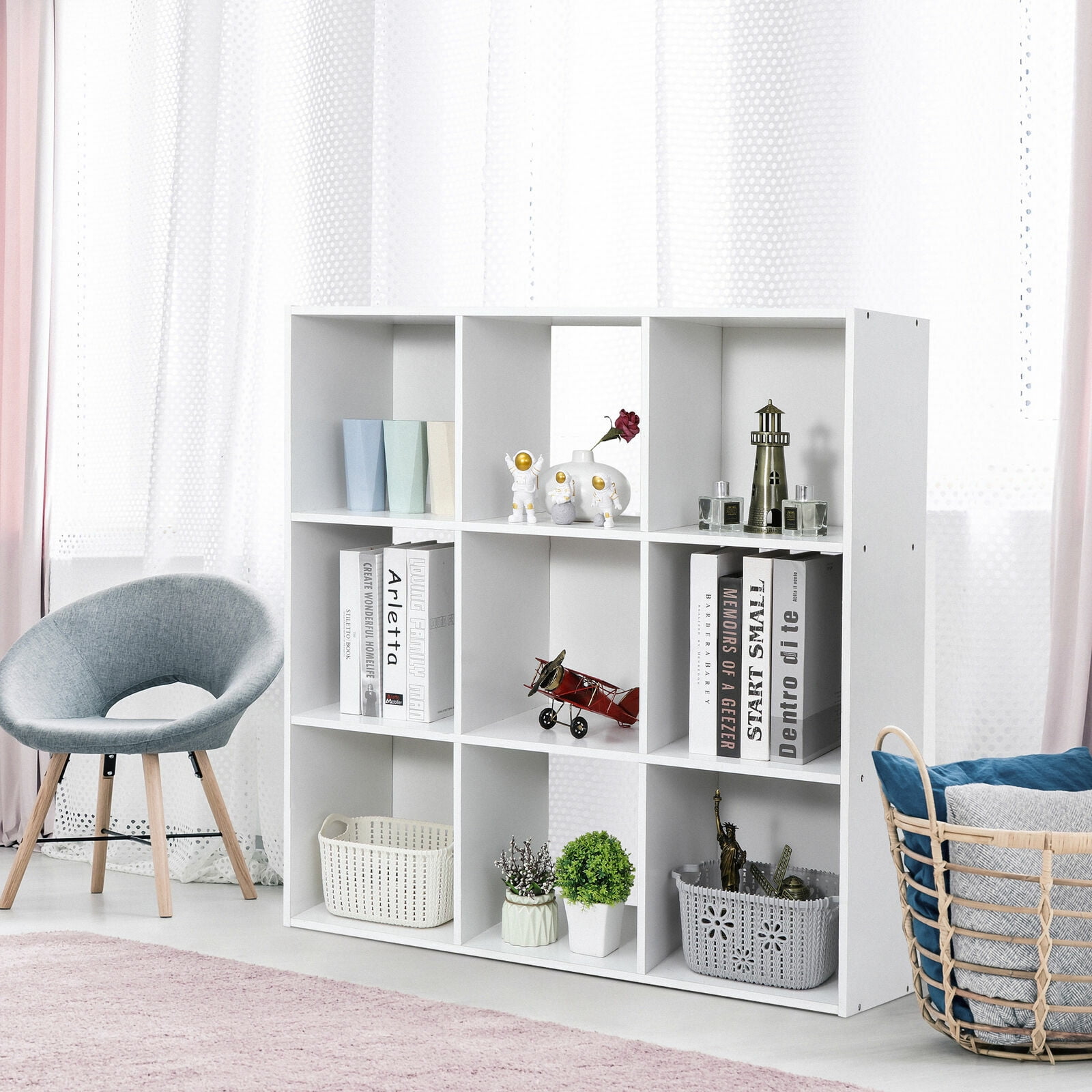 Favory 9 Cube Storage Organizer, 3 Tier Stackable Mdf Wood Bookcase, Open Storage Display Bookshelf, Storage Cabinet for Living Room, Bedroom, Home, Office,White