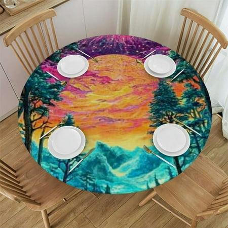

Sheronv Moon Psychedelic Art Round Table Cover Stain Resistant Washable Indoor Outdoor Tablecloth Kitchen Dining Wedding Parties 100% Polyester for Picnic Dining Kitchen Farmhouse 46 -50
