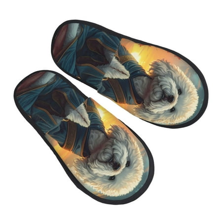 

Jgfou Sunset Meditating Bichon Frise Print Womens Cozy Memory Foam Slippers Soft Warm Slip On House Slippers Anti-Skid Rubber Sole Creative Gifts for Women Mom Girlfriend