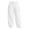 thumbnail image 5 of Oksale Womens Cotton Pants Petite Petal Hem Ankle Pants with Pockets Elastic High Waisted Straight Leg Casual Pants for Going Out White S, 5 of 7