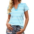 thumbnail image 5 of T Shirt for Women V Neck Henley Short Sleeve Classic Horizontal Striped Print Slim Fit Soft Breathable Comfy Daily Wear Summer Tops, 5 of 6