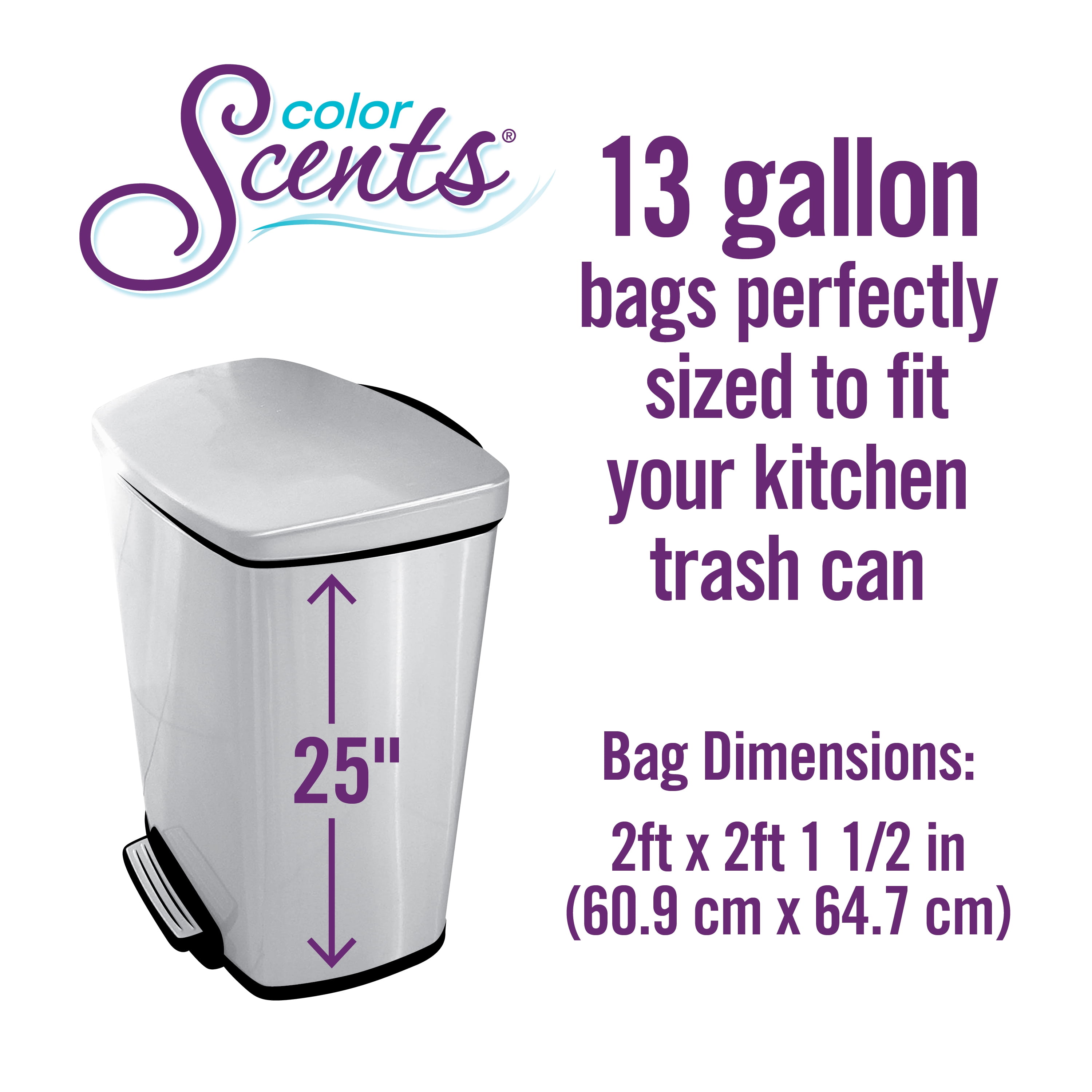 Color Scents - Tall Kitchen Trash Bags, Drawstring - 13 Gallon Trash Bags,  100 Bags - Scented Garbage Bags, White Bag in Lavender + Sage Scent (1 Pack