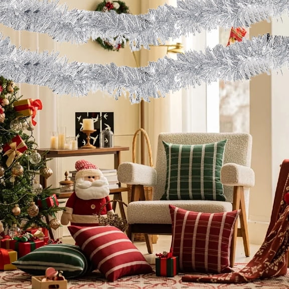 Nkmbld Christmas Tinsel Garland Decor Glitter Metallic Ribbon Xmas Tree Twist Garland for Wedding Birthday Party Indoor Outdoor Hanging Home Decor