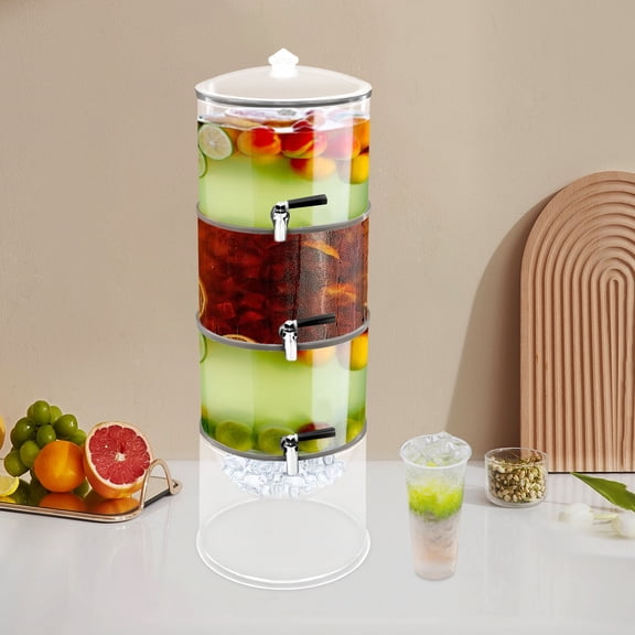 MIYIOKON 3-tier Beverage Dispenser with Faucets, Modern Clear Beverage Dispenser with Ice Chamber, Tabletop