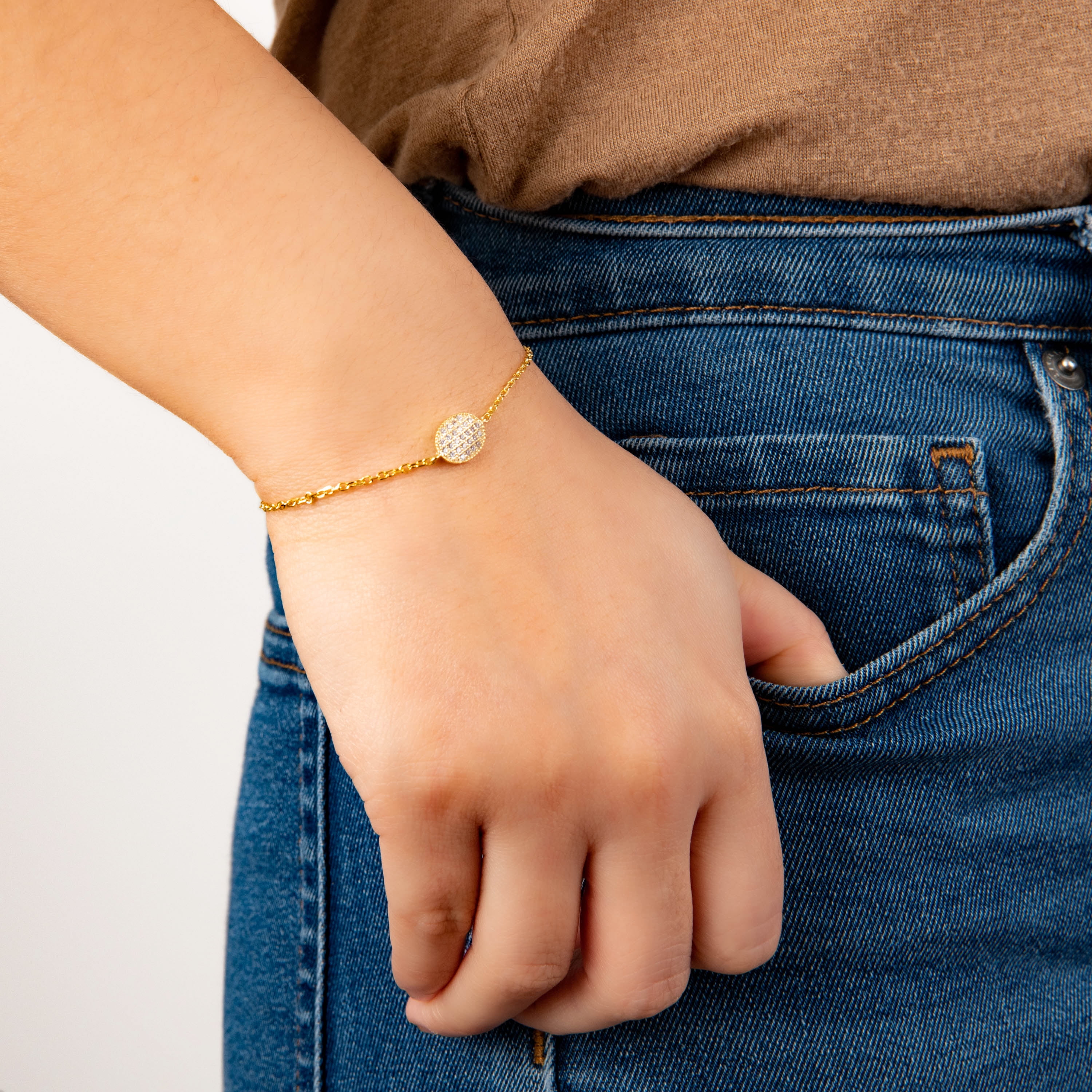Marisol & Poppy Cubic Zirconia Adjustable Bolo Bracelet In Gold Over Sterling Silver For Women & Teens, Adjustable Up To 9.5"