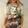 thumbnail image 2 of Women's Casual Top Easter Rabbit Egg Print Crew Neck Loose 3/4 Sleeve T-Shirt Silver L, 2 of 4