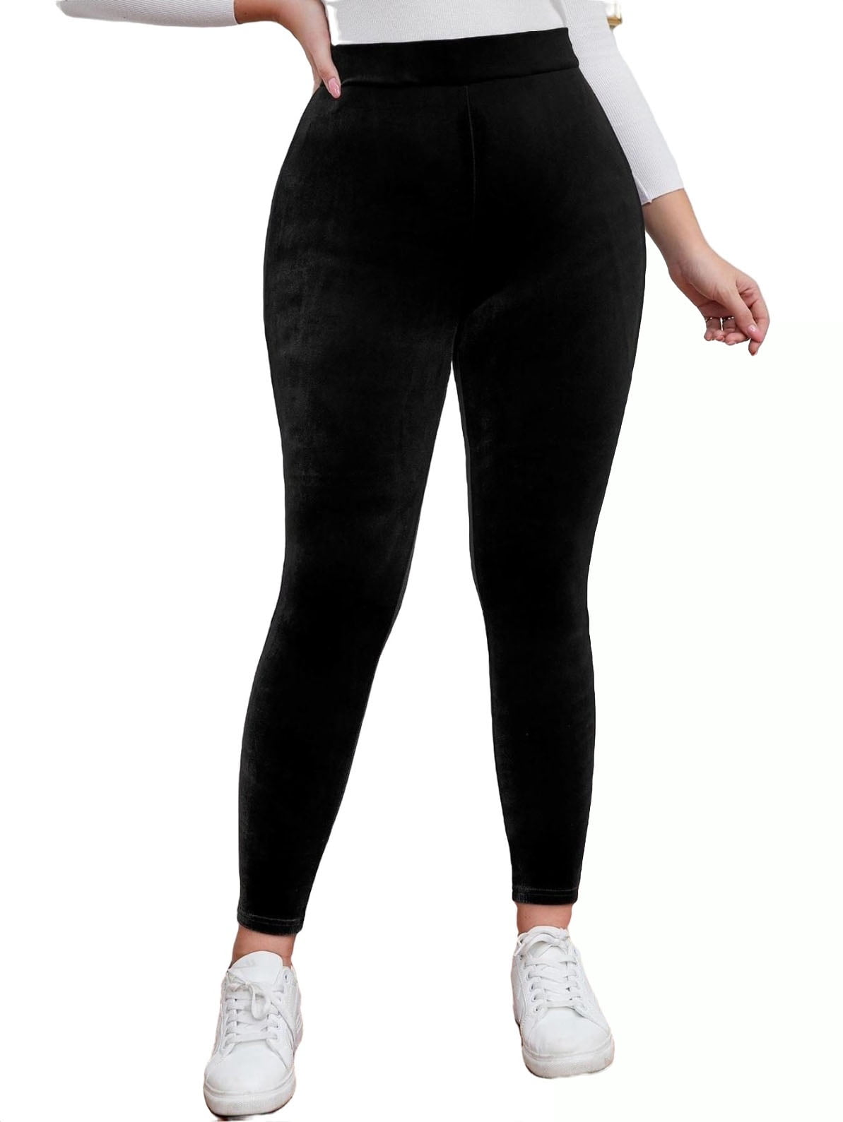 Women's Plus Size Cozy Velour Leggings High Waist Soft Warm Velvet Stretch  Seamless Yoga Pants 0XL(12)