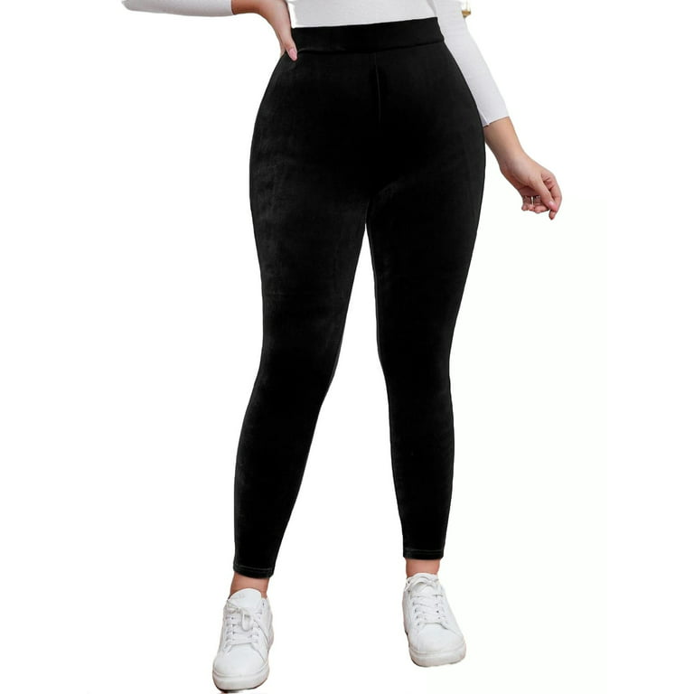 Women's Plus Size Cozy Velour Leggings High Waist Soft Warm Velvet Stretch  Seamless Yoga Pants 0XL(12)