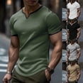 thumbnail image 5 of Men Short Sleeve V Neck Patchwork T Shirts Casual Solid Color Waffle Tops Tee, 5 of 11