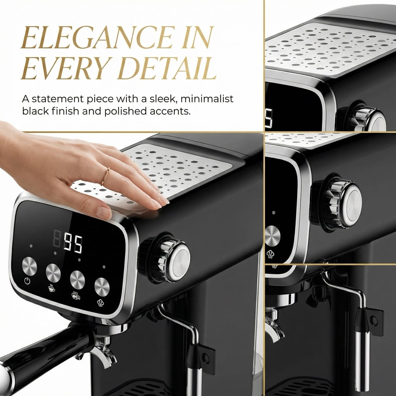 20 Bar Vertical Espresso Machine, Milk Frother, Built-in Cup Warmer, 43oz Detachable Water Tank. Compact Coffee Maker for Espresso, Americano, Latte, Digital Screen Control, Black.