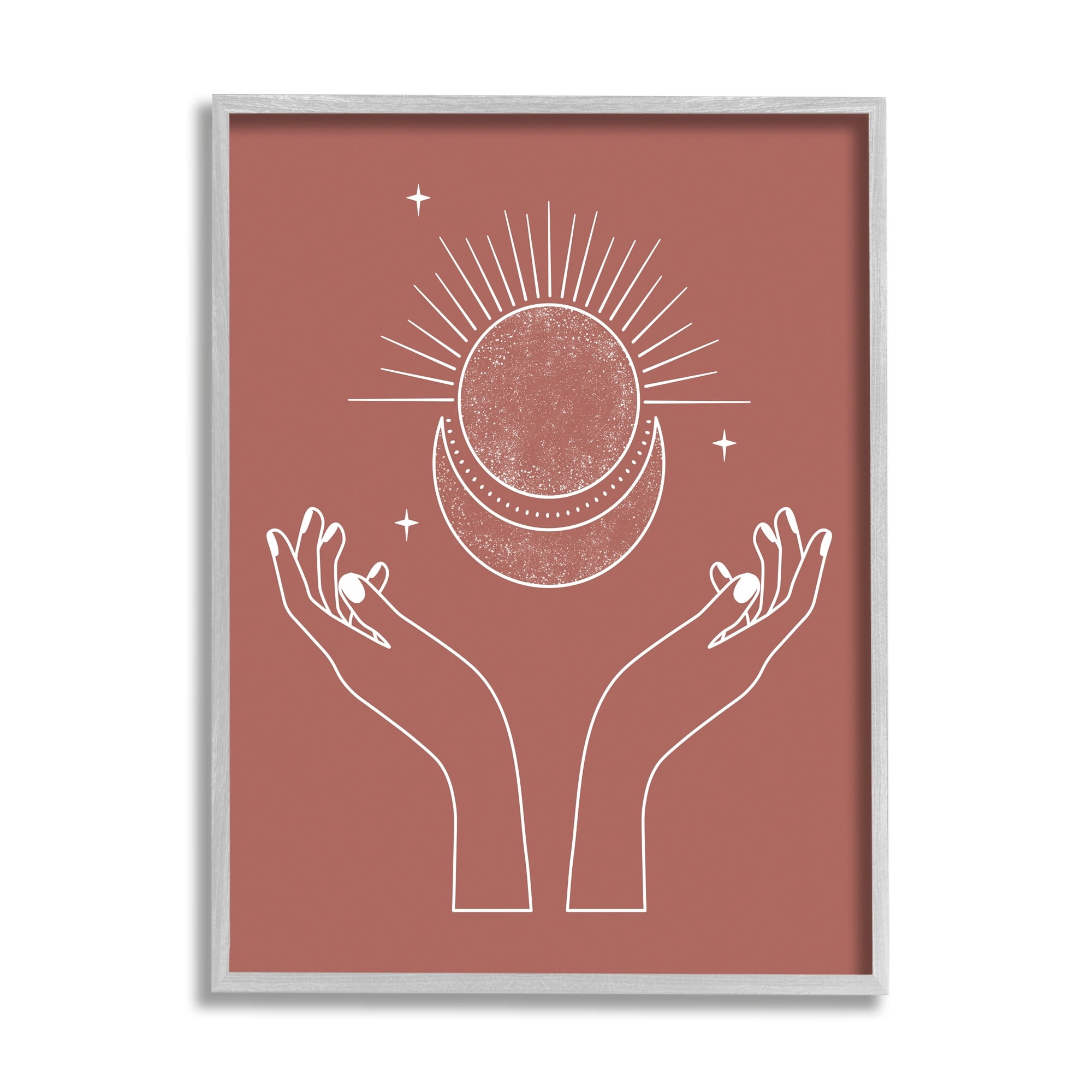 Stupell Industries Lunar Solar Hands Reaching Stars Astral Design Framed Wall Art, 11 x 14, Design by JJ Design House LLC