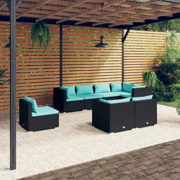 vidaXL 8 Piece Patio Lounge Set with Cushions Poly Rattan Black