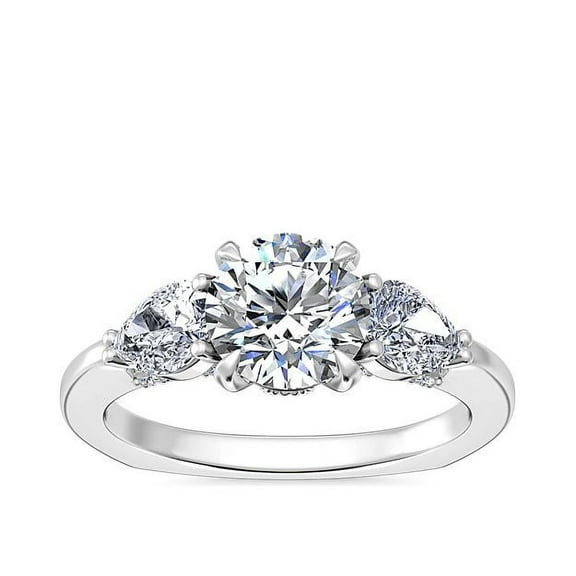 0.80 T.C.W Clarity VS1 Round Natural Diamond Unique Three Stone Ring for Wedding Solid 14K White Gold Size 7