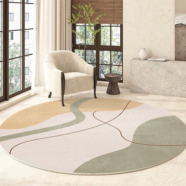 Alfombra nórdica redonda de línea simple para sala de estar, mesa de café, manta para guardarropa, silla, alfombra para el suelo, espejo de maquillaje, alfombra para pies