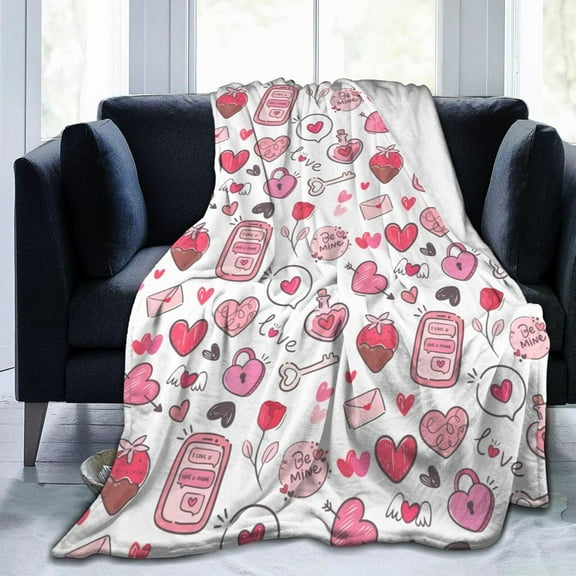 Valentine''s Day Hearts Love Throw Blanket Pink Hearts Soft Fleece Blanket Men Women Gift for Boys Girls for Party Couch Sofa Bed Deco Blankets 50x40 Inches