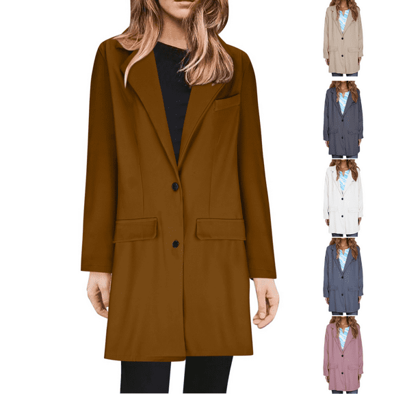 yoeyez Trench Coat Women Long Classy Women Business Attire Solid Color Long Sleeve Single Breasted Slimming Cardigan Suit Coat Top Gabardinas De Mujer Casual Elegantes