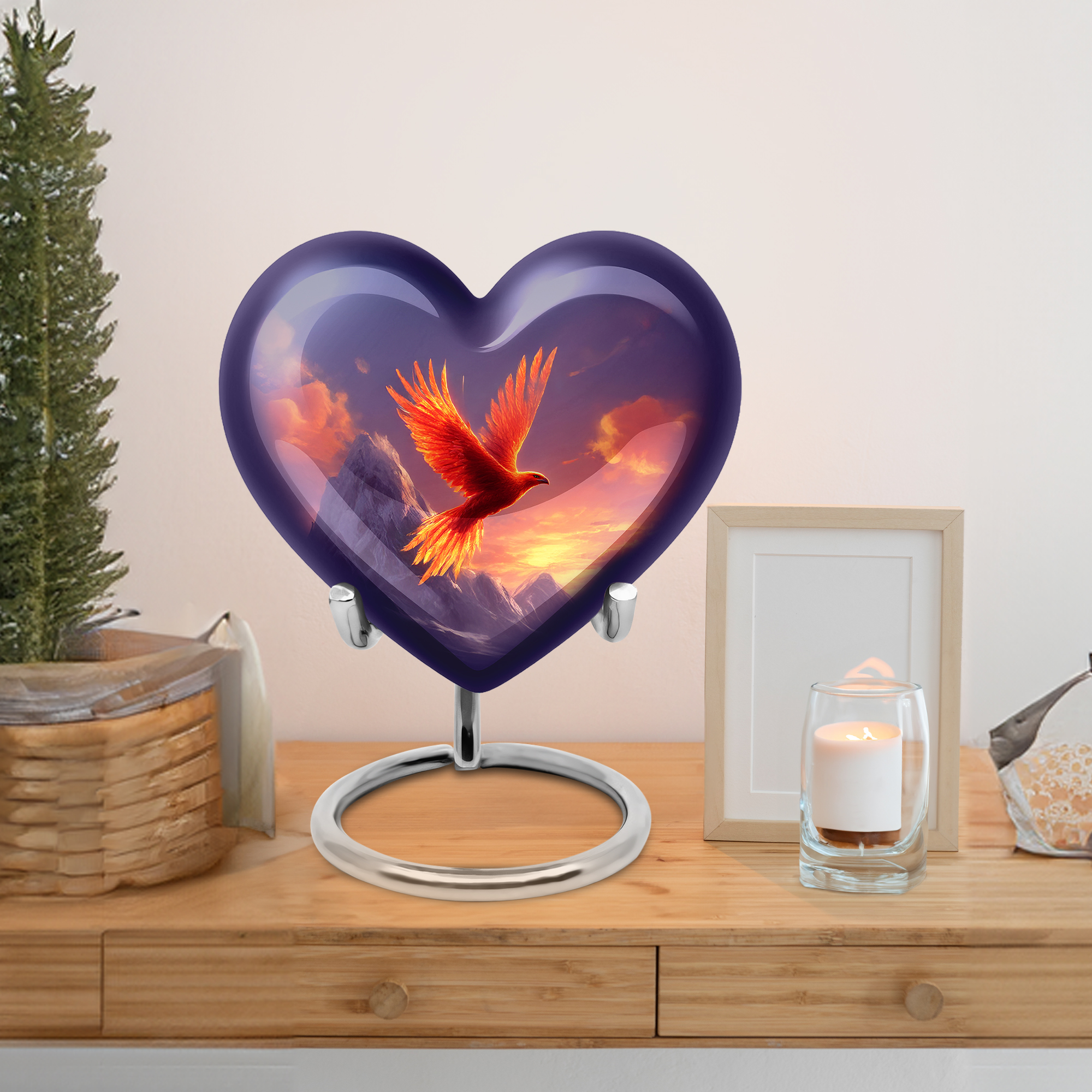 MUKTIVE Fiery Phoenix Urns for Human Ashes for Cremains, Mountain Urns for Human Ashes Adult Male & Female 3 Inch, Blue Heart Urn for Adult Male, Funeral Small Keepsake Urn for Mom & Dad, 3 Inch