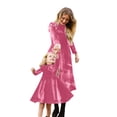 thumbnail image 5 of FYMNSI Mommy and Me Velvet Dresses Long Sleeve Fall Winter Ruffle Dress Vintage Family Matching Outfit Mom-3XL Pink, 5 of 6