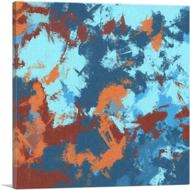 ARTCANVAS Baby Blue Teal Orange Modern Canvas Art Print - Size: 18" x 18" (0.75" Deep)