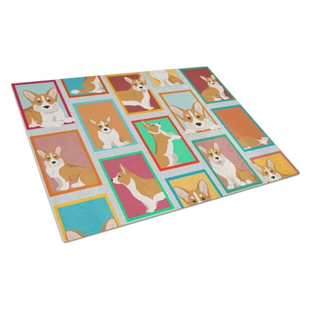 

Lots of Red Cardigan Corgi Glass Cutting Board Large 12 in x 15 in