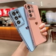 thumbnail image 3 of Samsung Galaxy S21 Ultra 5g 6.8" Phone Case with Luxury Electroplate Cute Side Love Heart Cover Full Camera Protection Soft Silicone Anti-Fingerprint Shockproof Cover Bumper (Pink), 3 of 11