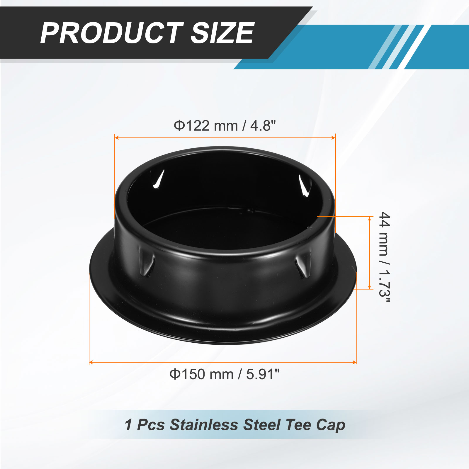 Uxcell Stainless Steel Tee Cap (4.8"/122mm OD, Black) - Round Dryer Vent Cover Dryer Duct Metal End Cap Plug for Indoor and Outdoor Pipe