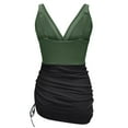 thumbnail image 6 of ZQGJB Women One Piece Swim Dress Tummy Control Swimsuits Slimming Mesh Sheer Sarong Wraps V Neck Side Tie Ruched Beachwear Bathing Suit(Dark Green,S), 6 of 7