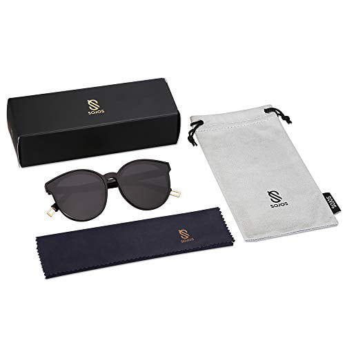 SOJOS Fashion Round Sunglasses for Women Men Oversized Vintage Shades SJ2057 with Black Framegrey Lens