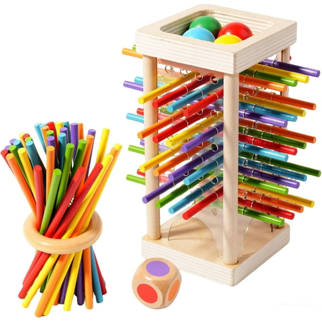 2026 new Wooden Stick Game, Wooden Board Games with Colorful Sticks Dice, Educational Toy for Cognitive Development & Focus Training, Includes Mixed Colors Sticks and Dual-Level Puzzle