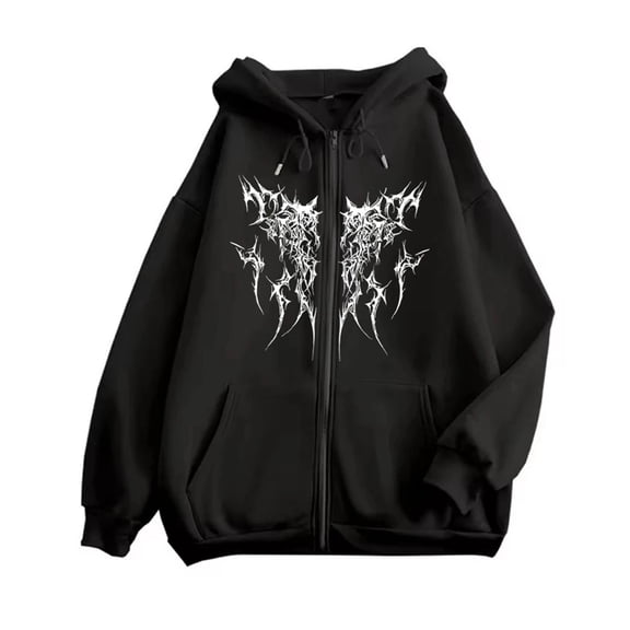 Unisex Y2K Zip Up Hoodie Oversized Gothic Punk Hooded Sweatshirt Casual Vintage Hooded Jacket Emo Alternative Clothes