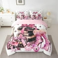 thumbnail image 3 of Manfei Pink Fashion Female 7-Piece Bedding Comforter Set, Romantic Anniversary King Bedding Sets, Princess Style Reversible Bed Sheets, Lightweight Room Decor, 3 of 8