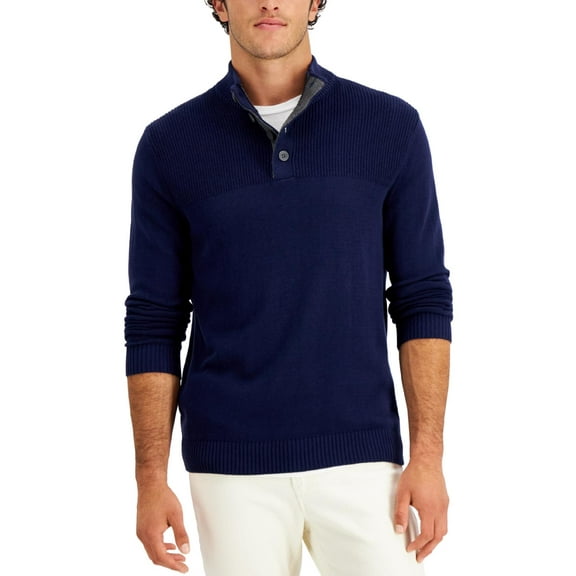 Club Room Mens Cotton Button Mock Turtleneck Sweater