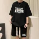 thumbnail image 3 of Conjunto de moda coreana para hombre, con estampado de gofres, camiseta de manga corta y pantalones cortos, conjunto deportivo de 2 piezas, chándal de moda de verano, 3 of 5