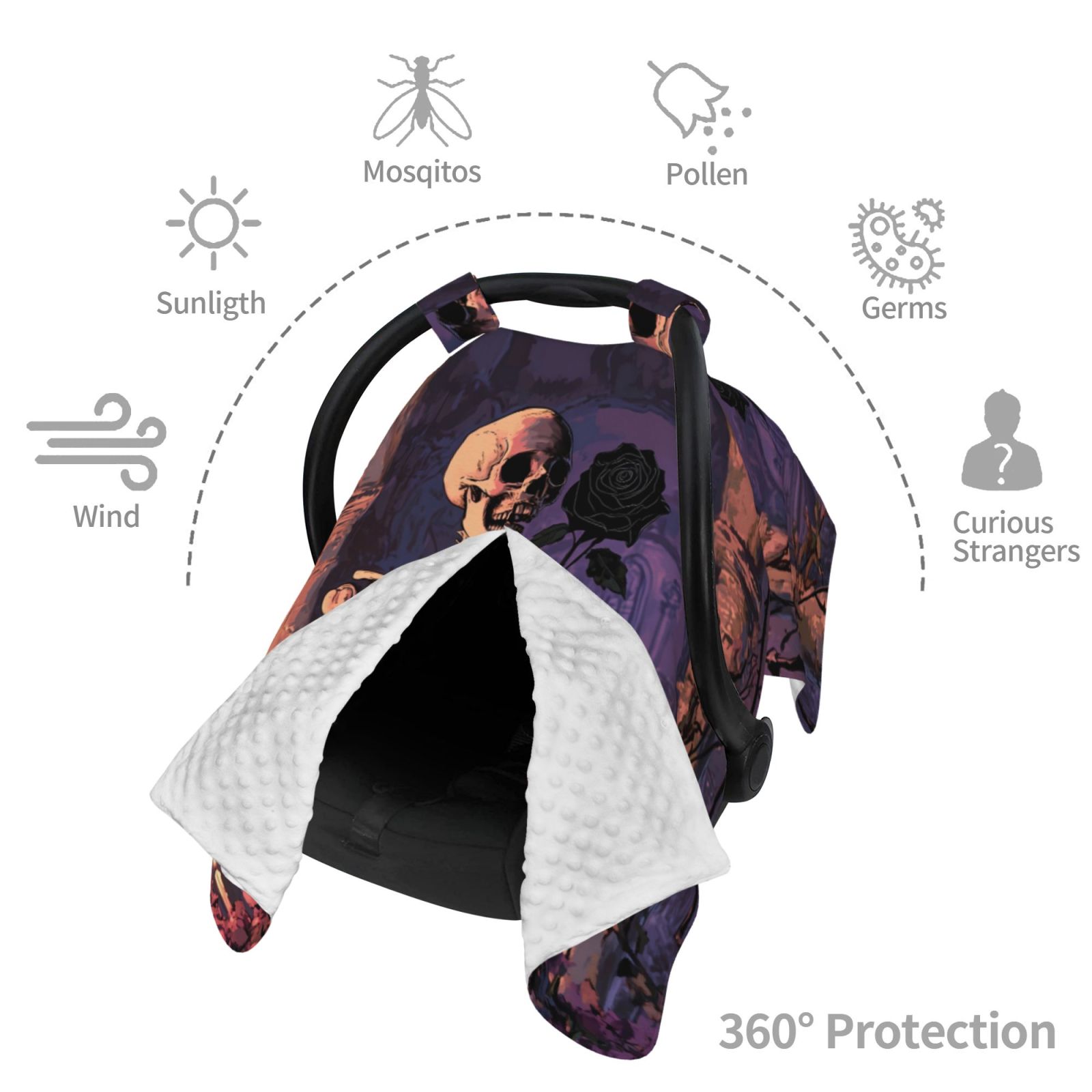 Car Seat Cover Baby - Halloween Gothic Skull Rose C Breathable Infant Car Seat Cover for Baby Carseat, Lightweight Comfort Baby Essentials Must Haves Newborn Stuff for Girl Boy