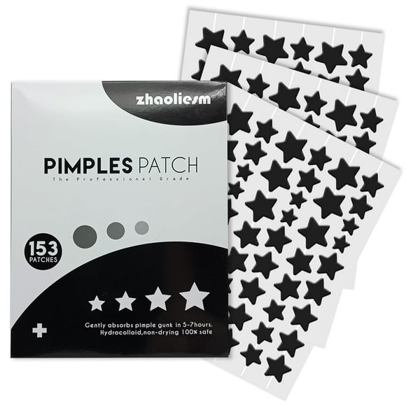 Black Star Parches para espinillas para la cara 153 unidades Parches hidrocoloides para el acné en forma de estrella Lindas cubiertas para espinillas para pegatinas de manchas faciales con ácido salic
