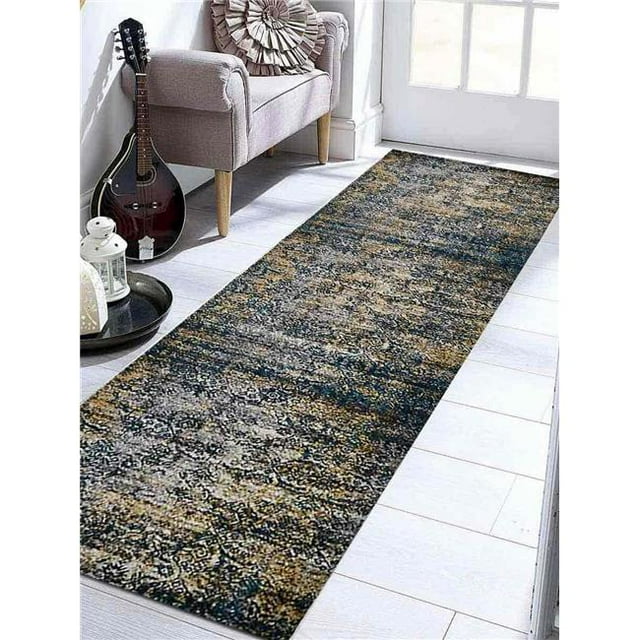 Get My Rugs MX0006M1703G93 3 ft. 2 in. x 10 ft. Machine Woven Polypropylene Runner Rug, Turkish Floral - Ivory Blue