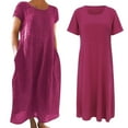 thumbnail image 5 of FINALGANG Women Versatile Dress Solid Color Short Sleeve O-Neck Loose Fit Cotton Linen Sundress With Pockets Durable Sunsuit Clothes, 5 of 5